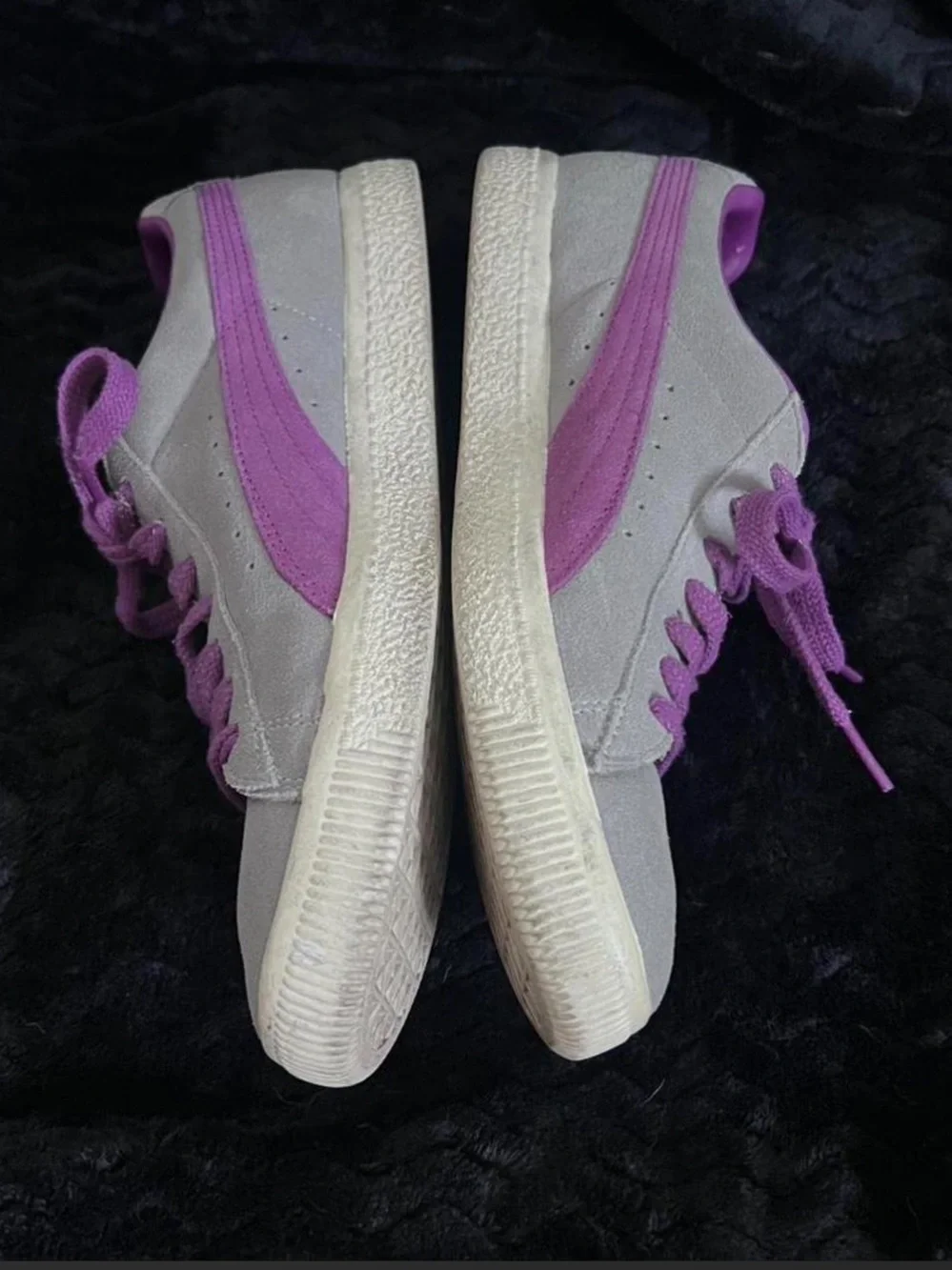 Puma CLYDE Basket Classic grey and purple trainers 181632 38 Size 9
